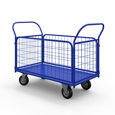 Тележка платформенная с сетчатыми бортами ТС 2 (600х900) г/п 550 кг.200 черная резина HV Market