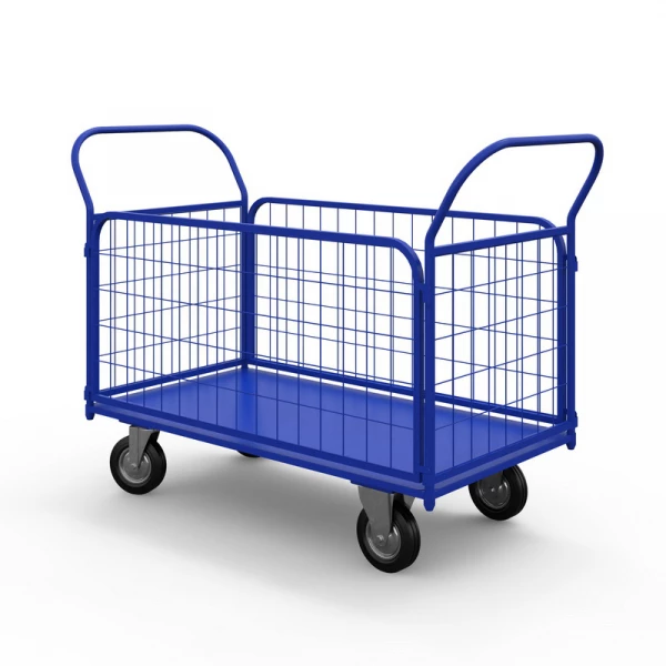 Тележка платформенная с сетчатыми бортами ТС 2 (600х900) г/п 550 кг.200 черная резина HV Market