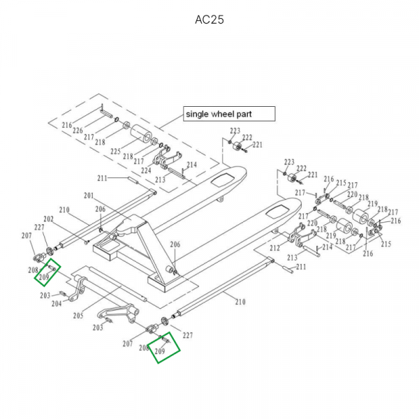 Ось крепления углового рычага к подвильной тяге для гидравлических тележек JC20